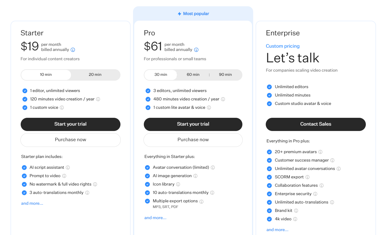 pricing video ai generator