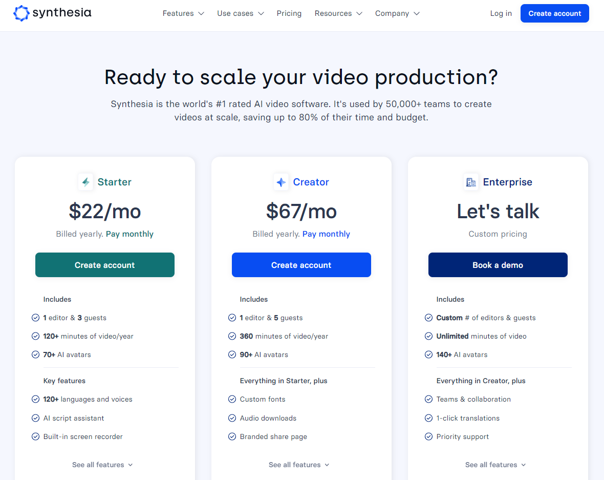 pricing ai generator video